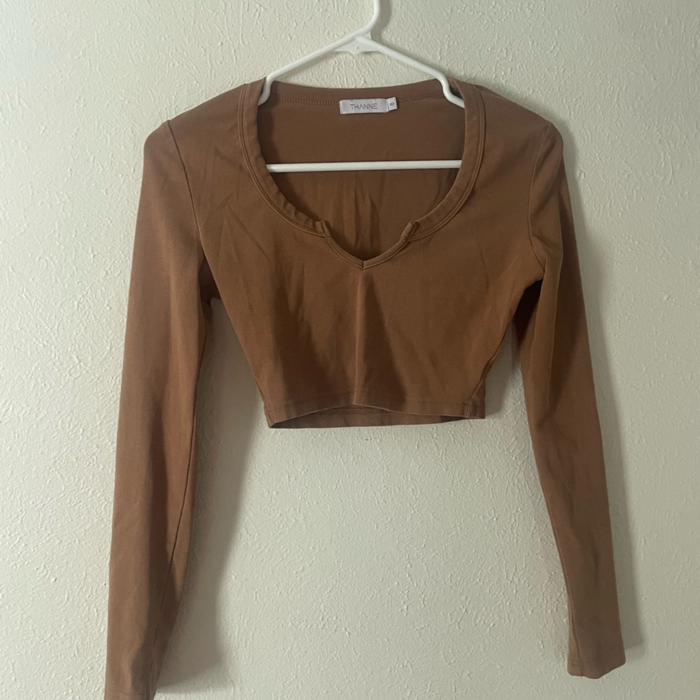 Brown Long Sleeve Crop Top